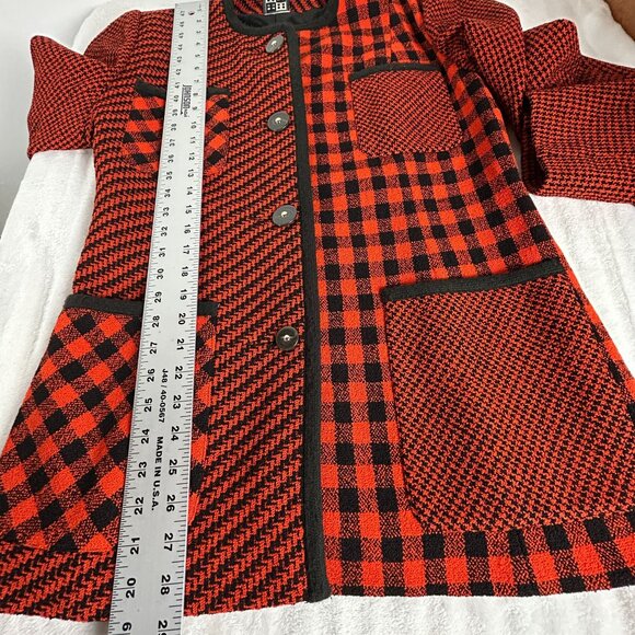 Vintage Ruty Paris Womens Gingham Checkered Button Front Jacket Coat Size 42 Red - Picture 10 of 10